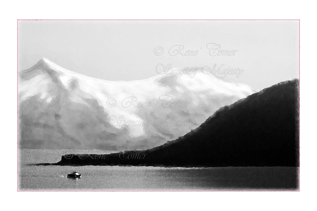 Cruise Alaska Fine Art Print Digital Charcoal Black & White 24x16