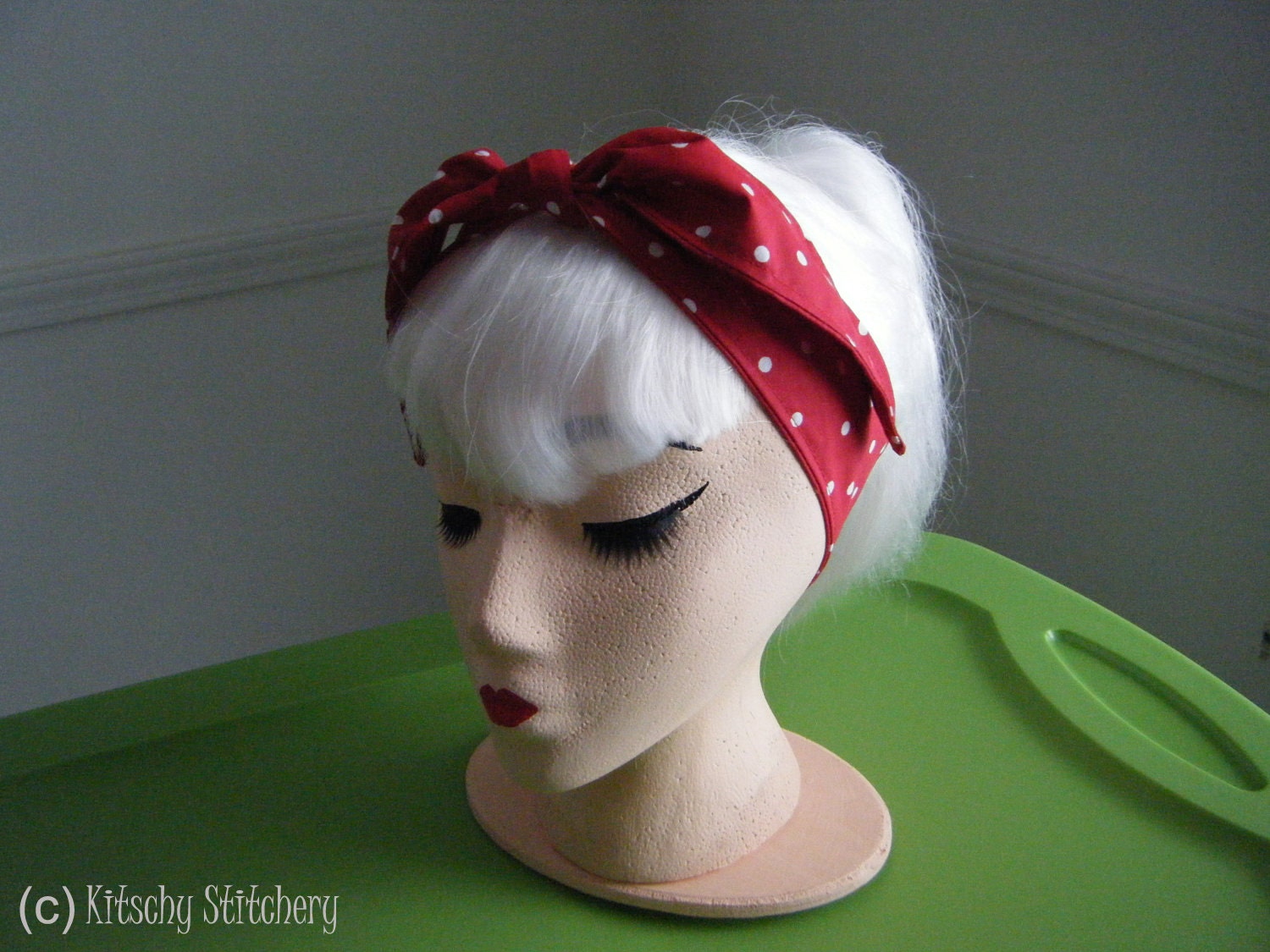 Red with White Polka Dots. The Rosie. Rockabilly - Pin up style Headband / Hair Scarf/ Hair Tie/ Neck Scarf.