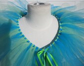 Upcycled Steampunk Clothing, Turquoise Tulle Cape, Absolem Caterpiller Costume, Alice in Wonderland, Turquoise and Lime Green Tutu