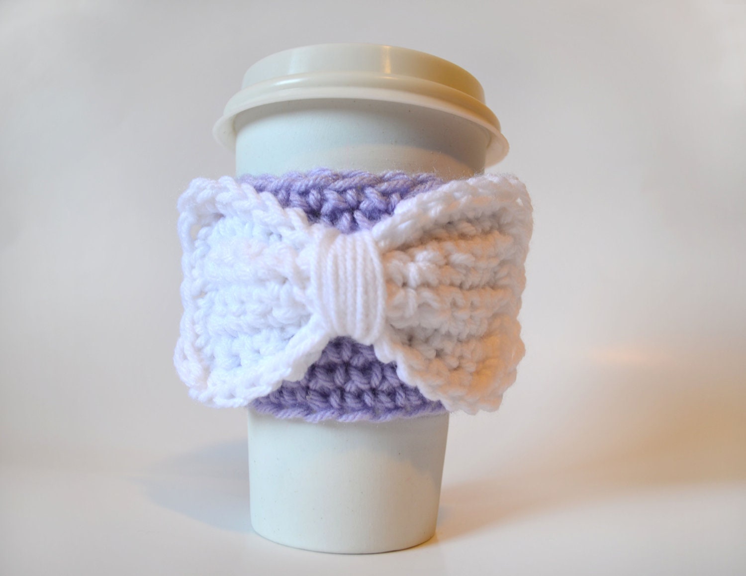 Light Purple Lavender and White Bow Coffee Cozy