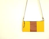 Cross Shoulder Purse, Small Bag, Yellow with Camel brown