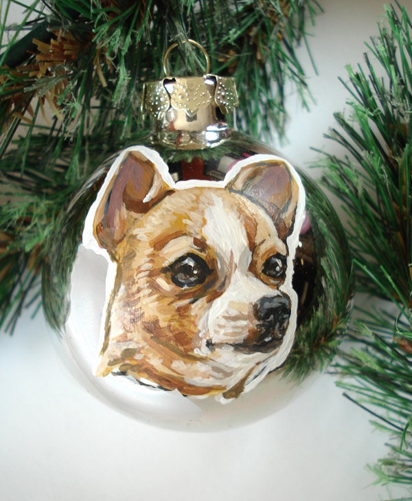 Custom Dog Ornament - Handpainted on Silver, 2. 5 inches