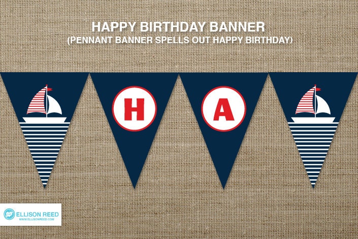 Nautical Banner - Nautical Birthday - Birthday Banner - Sail Baot - Printable Party - Nautical Baby Shower - First Birthday Printable Il_170x135
