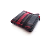 Men Billfold Wallet in Grey and Red Plaid Fabric - NOTONbyRaquel