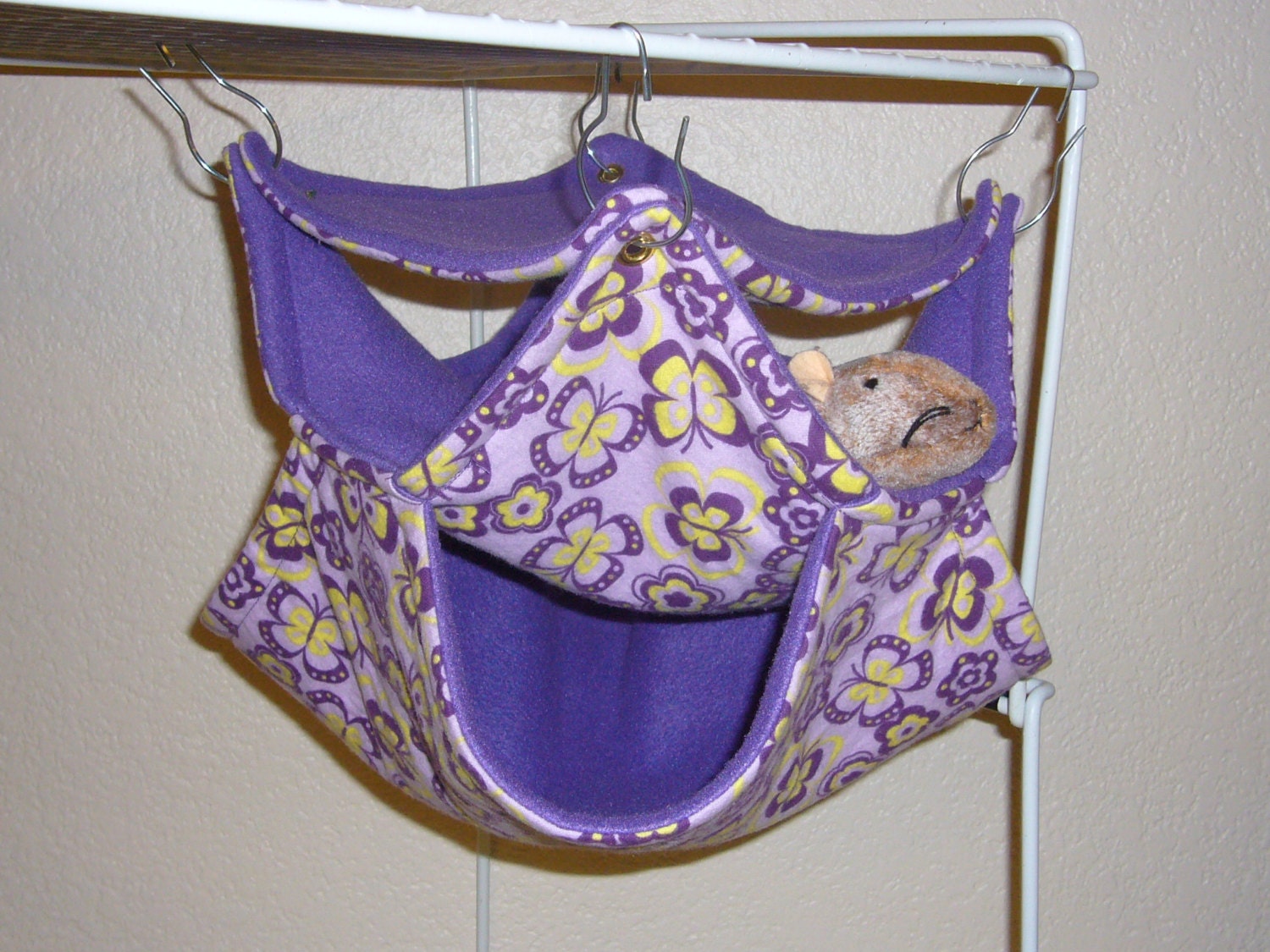 Medium Triple Bunk Hammock "Butterflies on Lavender Print with Purple Fleece Lining" Rat, Ferret, Sugar Glider