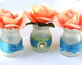 Set of Three Frosted Glass Candle Holders or Vases Upcycled Yogurt Jars