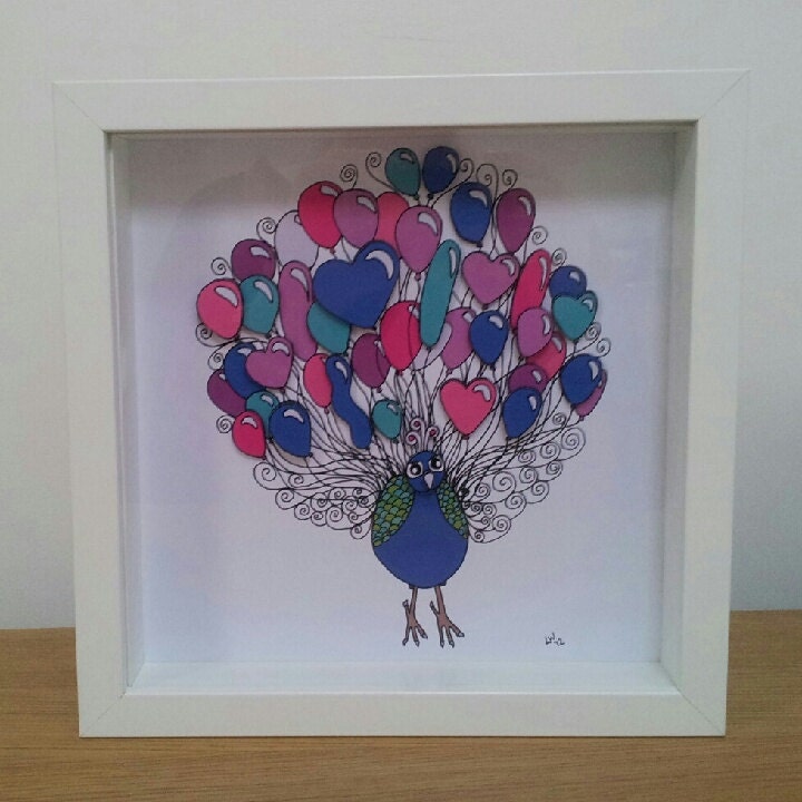 3D Decoupage Balloon Peacock Illustration Baby Nursery Print 9x9" / 23cm  ideal for Ribba Ikea frames