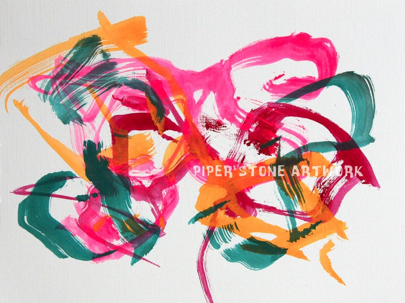 Painting by a Bulldog - Diva Glasses by Piper the one-eyed English Bulldog - Rescue Dog - hot pink, orange, dark green - 9x12