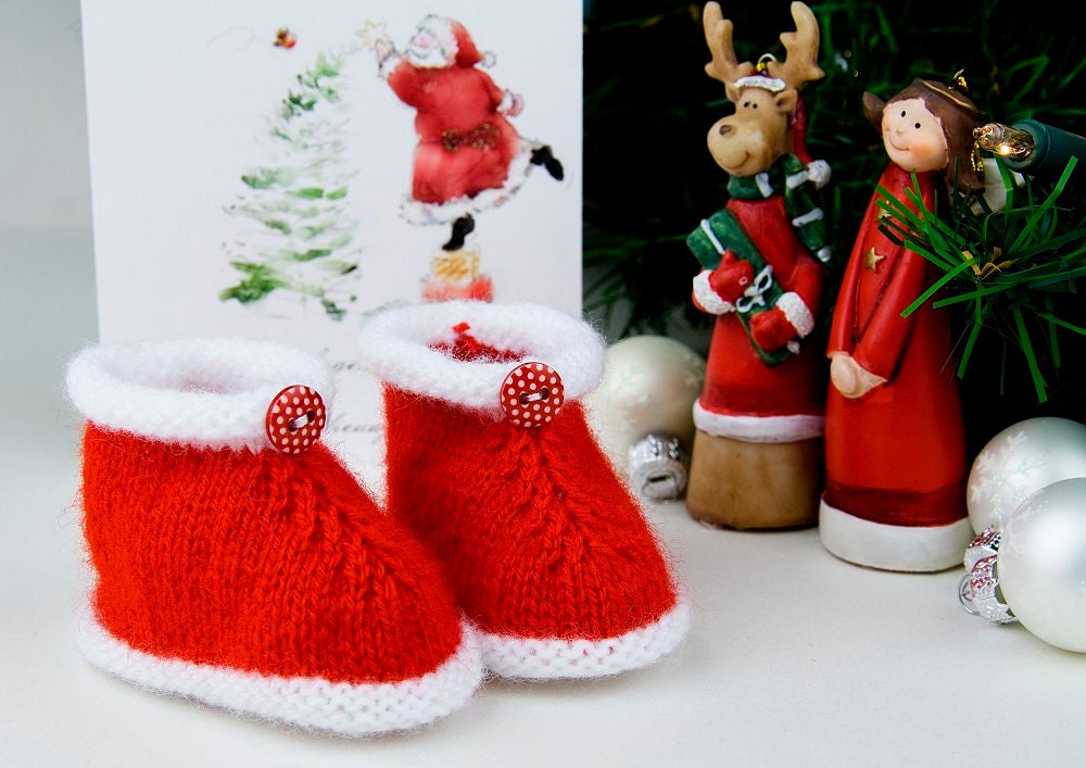 Gift for baby - Sweet little baby booties in red and white - Christmas