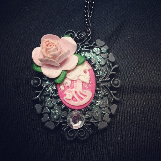Black Skull Cameo Necklace