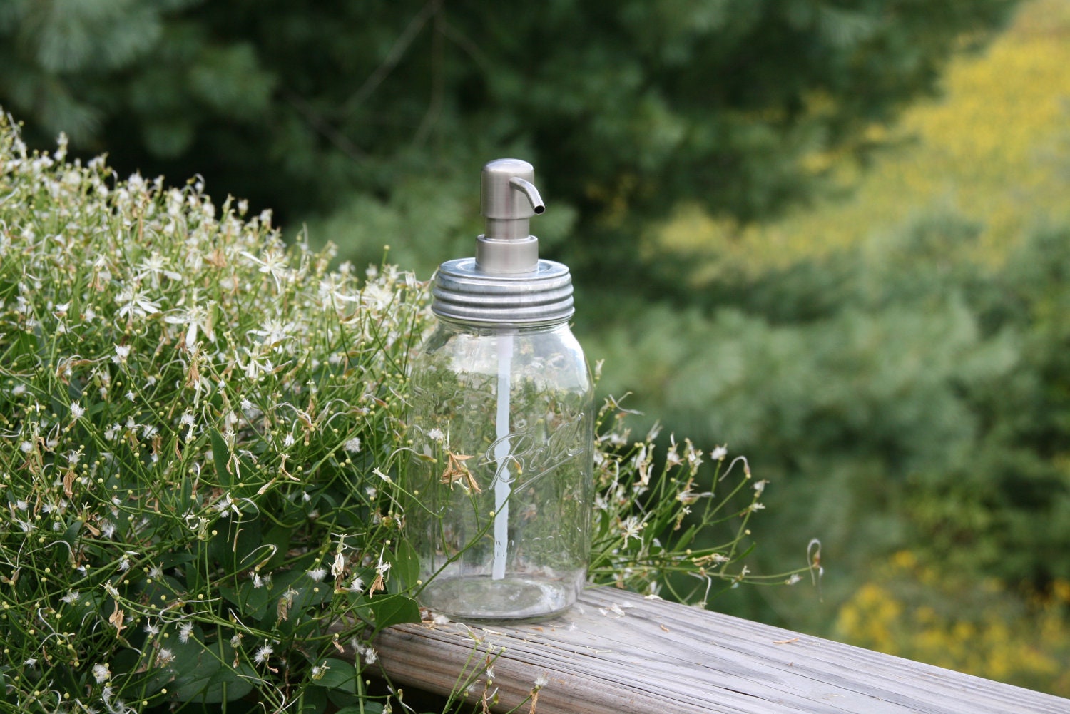 Mason Jar Soap Dispenser with Stainless Metal Pump - Clear Quart Jar Lotion Bottle - Ball Jar