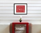 Kitchen Themed Typography Word Art - 8x10 Matted Print in 11x14 Frame - Available in Your Choice of Colors