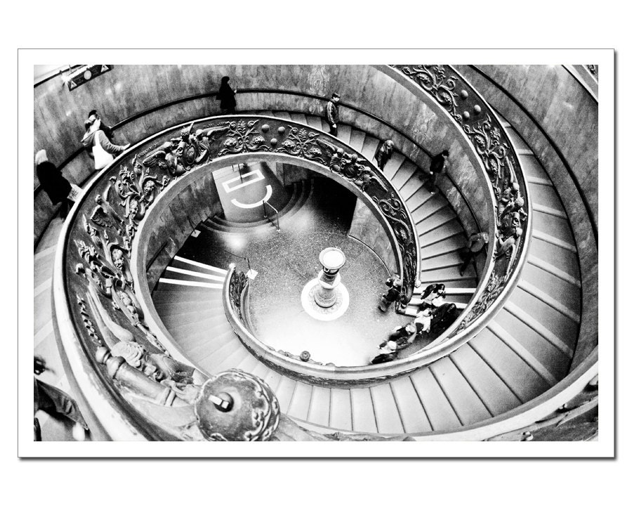 Sistine Chapel Staircase Photo, Vatican City, Black and white photography, 8x12, Golden Spiral, Fibonacci Spiral