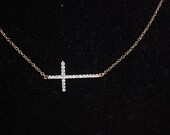 Side Cross Necklace Gold, Celebrity Cross,  Sterling SIlver