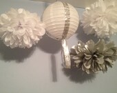 Tissue Paper Pom Poms - Set of 10 (Silver/Grey & White) Birthday/Wedding Shower/Baby Shower/Bridal Shower