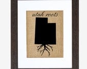 Utah Roots Wall Art. Custom Wall Art. Know your roots. Custom State Outline. Burlap Wall Art.