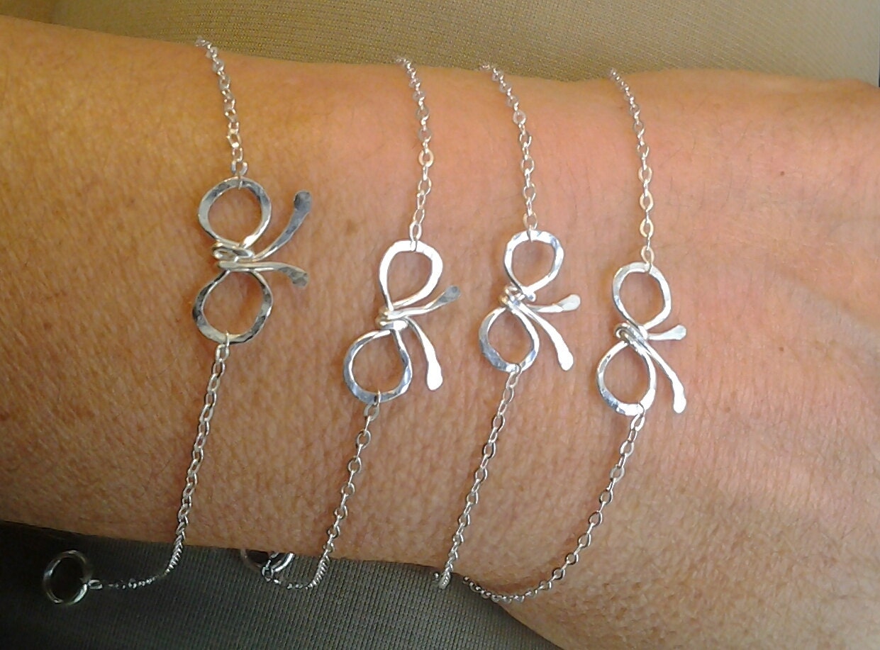 Bridesmaid Gifts, Knot  / Bow set of 4 bracelets, Wedding Jewelry, Sterling Silver / Gold, Bridesmaid,charm, best friend, friendship, Bangle
