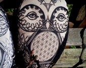 Owl Dream Pillow Cosmic Owlchemist- Original Art Mystical Flower of Life Sacred Geometry & Organic Herbs Tan- DREAMS HARMONY WISDOM
