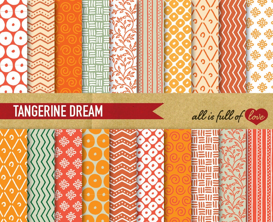 Digital Scrapbooking Paper Pack TANGERINE DREAM Printable Background INSTANT Download