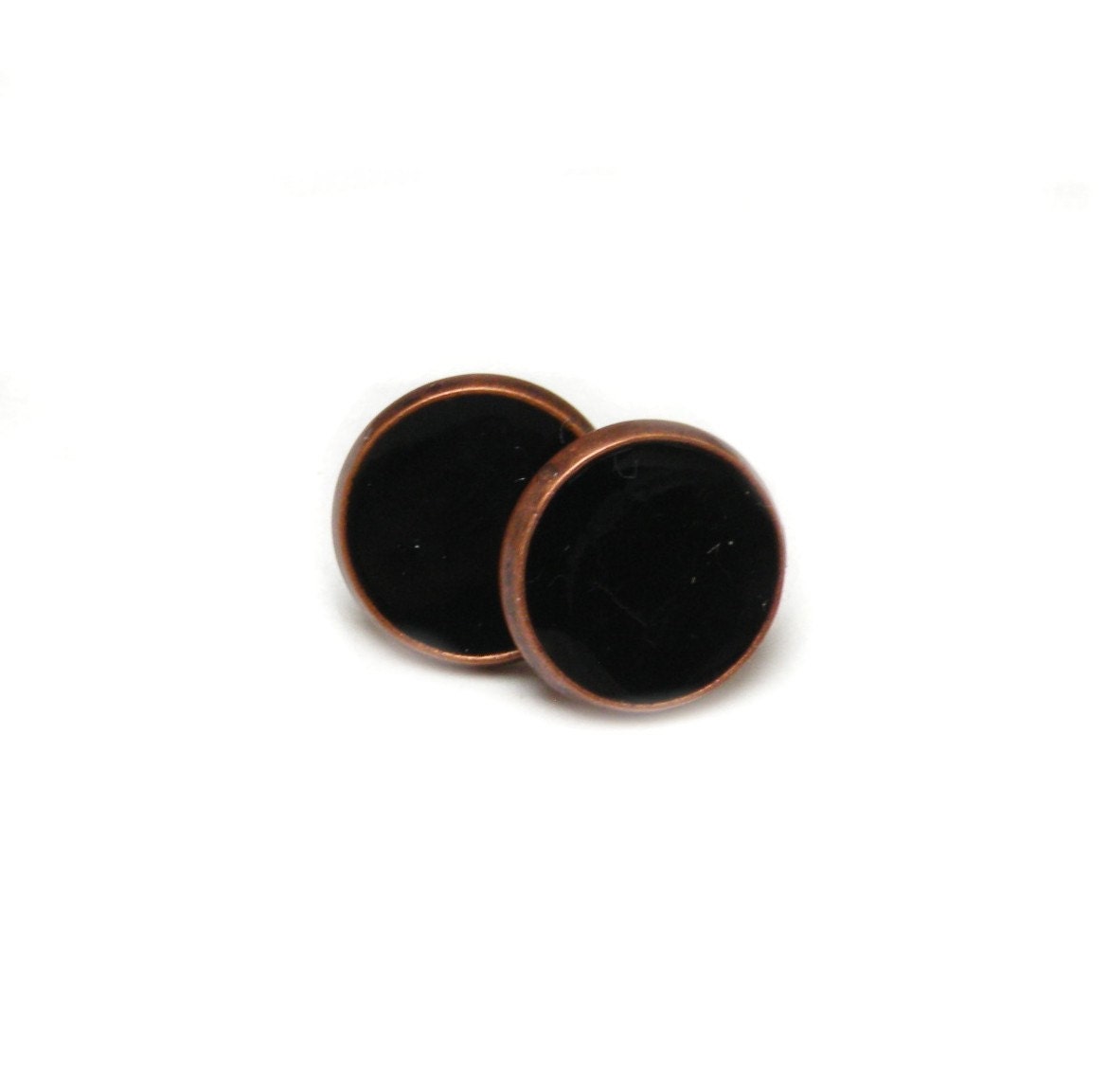 Black enamel studs, copper 14mm