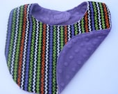 Purple Colorful Stripes Minky Reversible Bib