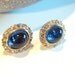 Stunning 1960's Rhinestone Sapphire Blue Glass Cabochon