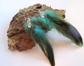 Turquoise and green feather earrings