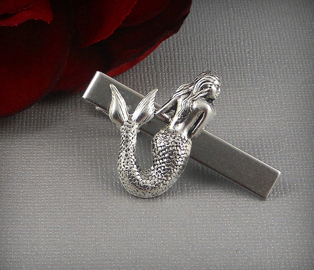 Large Mermaid Tie Clip,Silver Ox Nautical, Neo Victorian, Gift, Matte Finished Clip - Maniadesign Large Mermaid Tie Clip,Silver Ox Nautical, Neo Victorian, Gift, Matte Finished Clip - Maniadesign