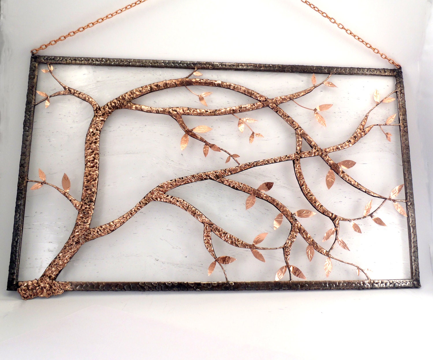 Modern Stained Glass Panel Tree Branches in Copper - Nostalgianmore