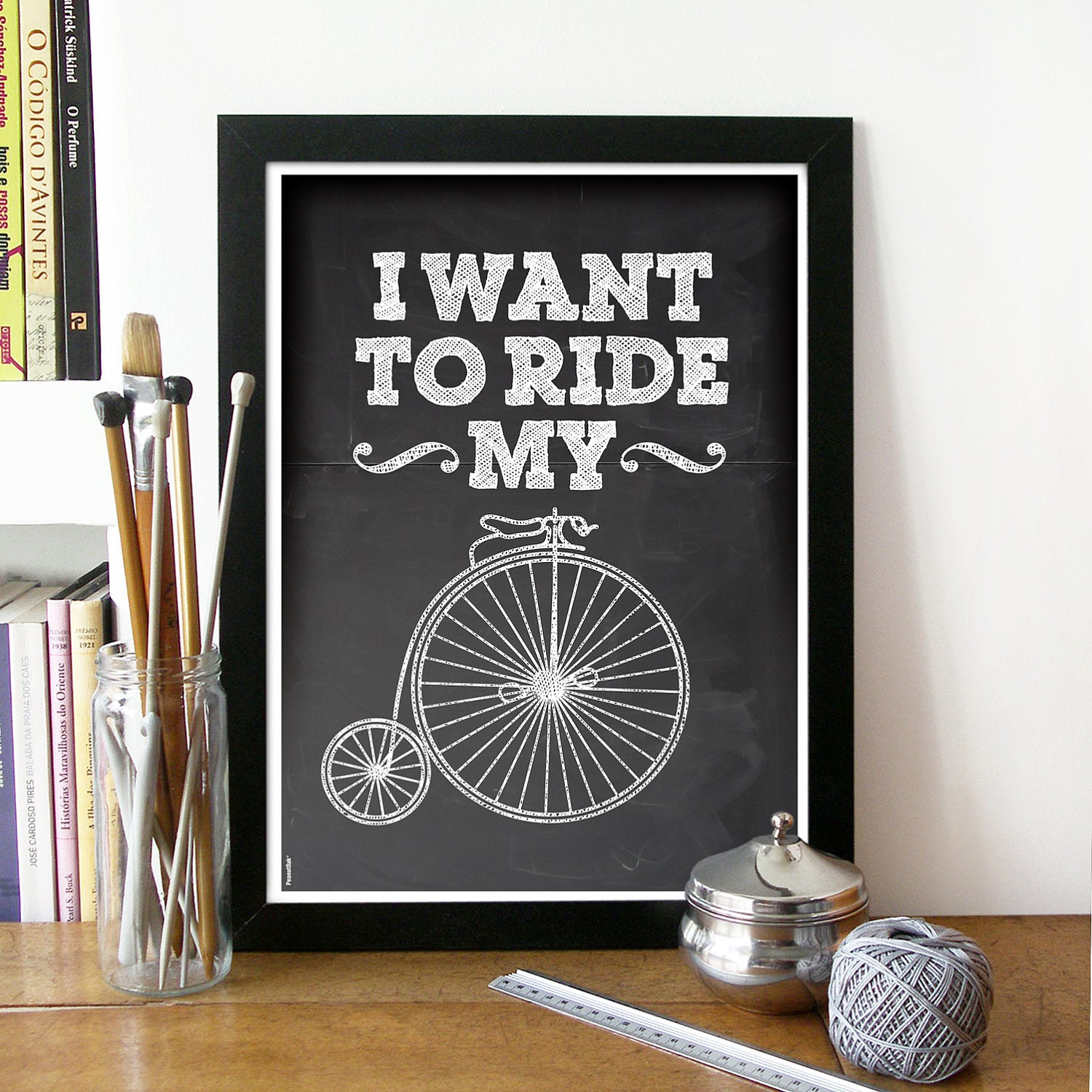 I want to ride my Bicycle Poster Print typography vintage bike illustration - inspired Queen's music Bicycle Race - A3 poster art print BIKE