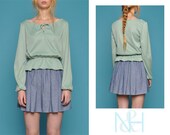 Vintage 70s Pastel Green Shirt with Front Tie