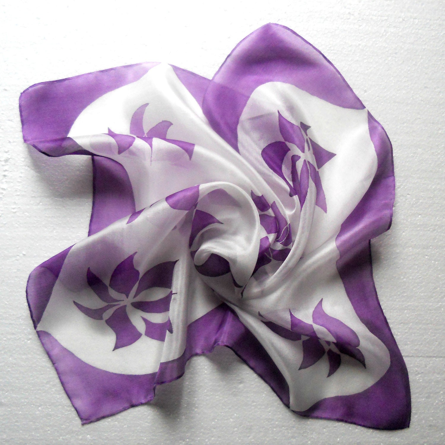 Violet flowers hand painted silk scarf