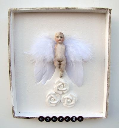 Antique Angel Doll Shadow Box Assemblage Art
