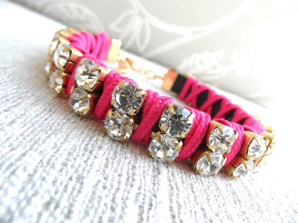 Friendship bracelet in pink green black red neon jewelry rhinestone bracelets accesories best friend birthday,gifts for women mother jewelry