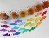 Gone Fishing kids wood montessori color sorting, counting, and matching game buckets of fish