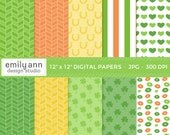 Saint Patrick's Day Irish Digital Papers - four leaf clover shamrock green - Commercial Use Scrapbook, Invitations, Cards - INSTANT DOWNLOAD Il_170x135