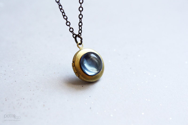 sapphire // tiny locket / Gift for her under 20 usd