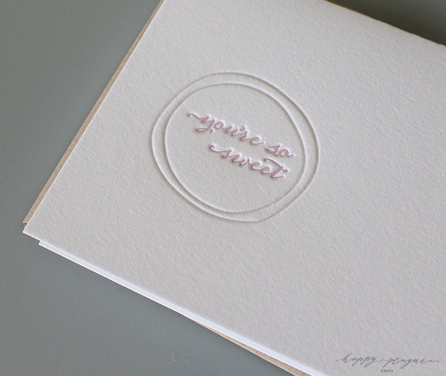Letterpress Thank You card - You're Sweet