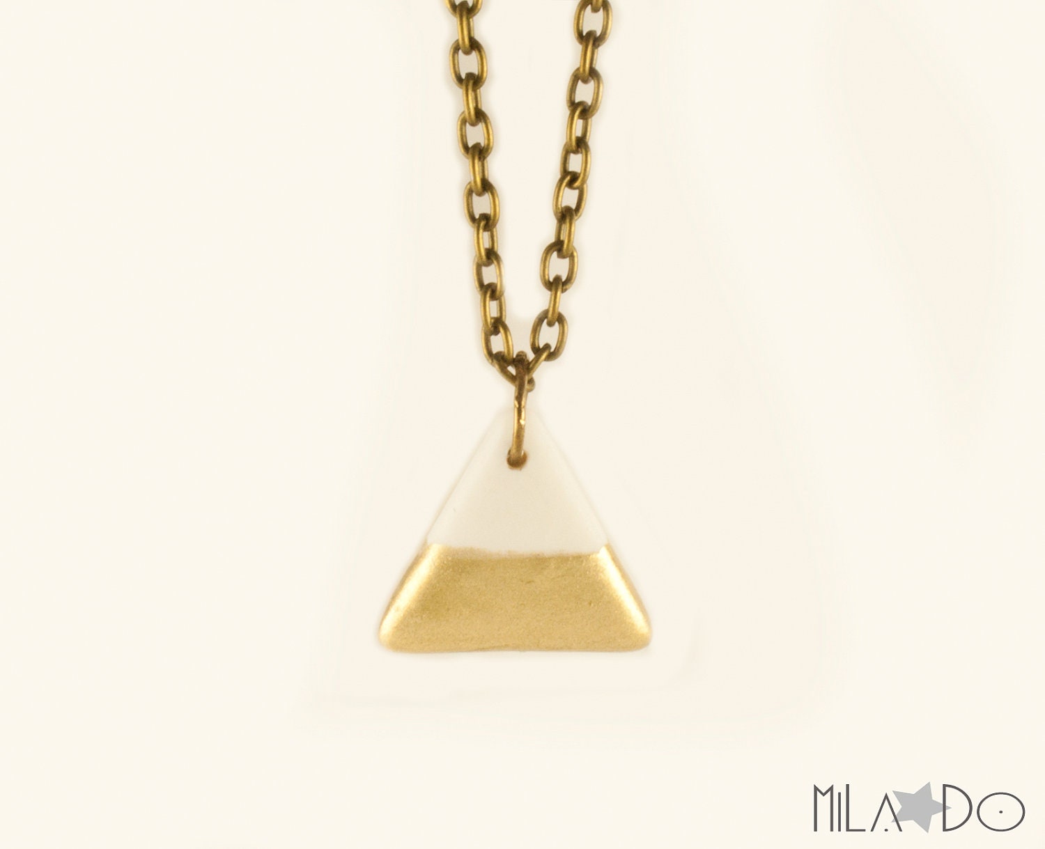 Jude necklace triangle white and golden necklace, antique bronze chain - Geometric jewelry