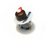 Chocolate Dessert Ring, Miniature Food Jewelry, Food Ring, Polymer Clay Food