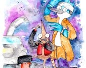 Regular Show / Back to the Future Fan Art, 8.5x11 inch inkjet print Mordecai and Rigby Painting