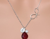 Gemstone Bow Initial.Silver Bow Necklace,Birthstone & initial necklace, TIE THE KNOT necklace, Personalized bridesmaid gift ideas,