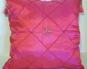 DECORATIVE PILLOW COVER in Pink Accented with Love and Tassles