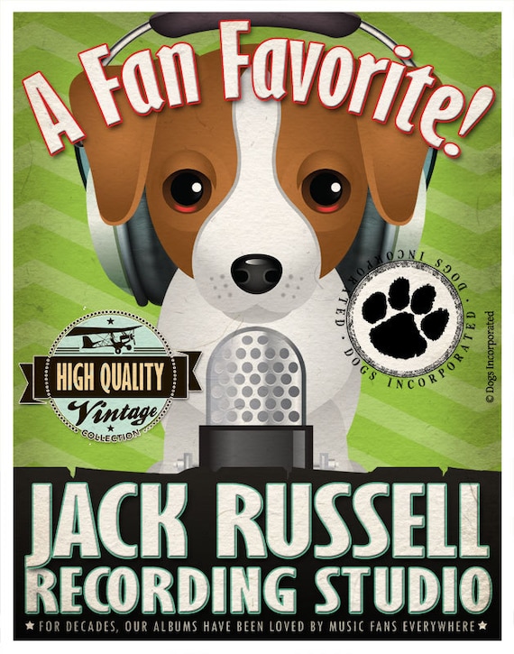 Jack Russell Recording Studio Original Art Print - Custom Dog Breed Print - 11x14