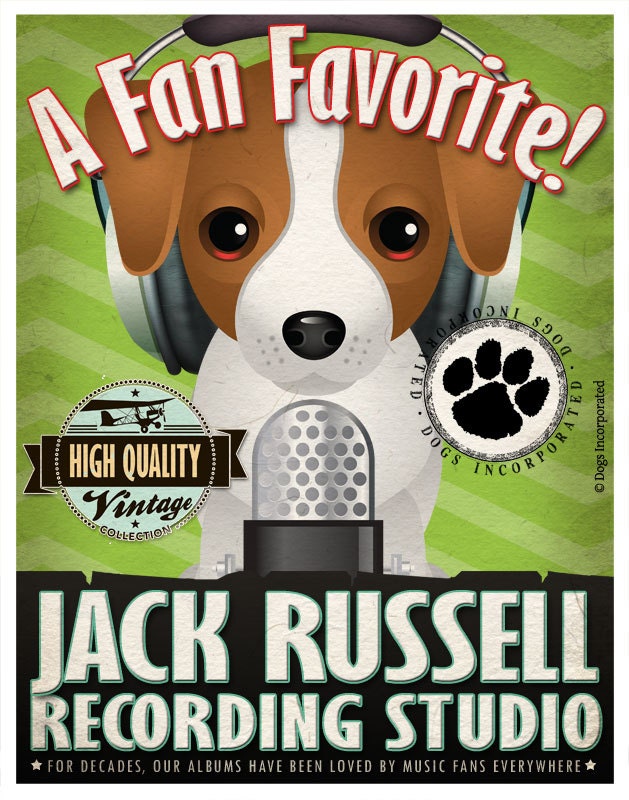 Jack Russell Recording Studio Original Art Print - Custom Dog Breed Print - 11x14