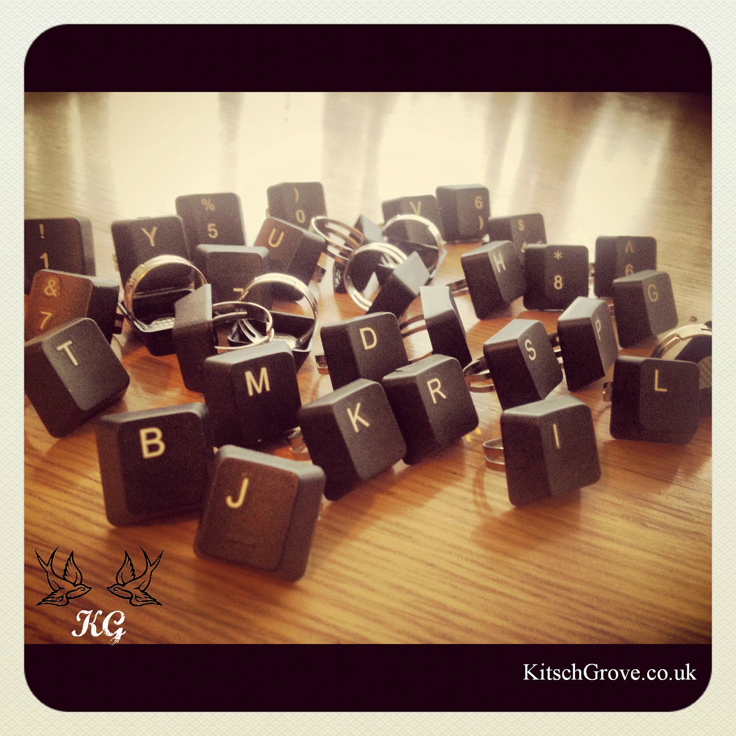 Retro/ Recycled Keyboard Ring - Kitsch - Geek - Gift/ Present. Personalised Initial