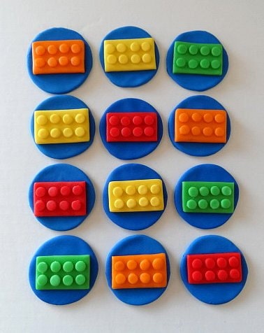 Fondant edible cupcake/cookie toppers - Building blocks inspired Theme