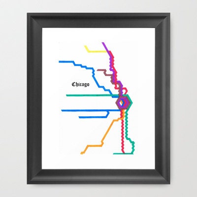 Colorful Art Print  - Chicago L Train,  Chicago, Chicago L, Chicago Subway Map - 8" w x 10" h  -  Abstract Art, Digital Art Print