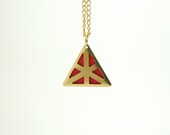 Minimalist Geometric Pyramid Triangle Necklace - Coral Pink Hand Dyed Modern Brass Jewelry  - Gold Plated Chain