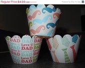 1st Year Sale Dad Cupcake Wrappers  Set of 12 Mustache Fathers Day